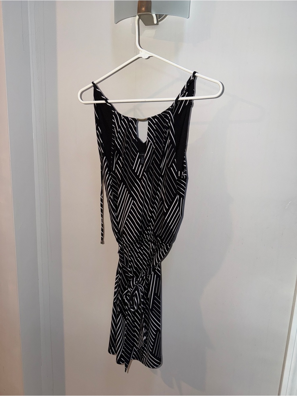 White House Black Market Black & White Striped Midi Dress with Tie Detail